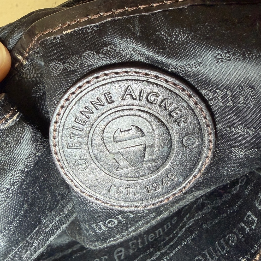 VTG Etienne AIGNER Black Leather Shoulder Handbag Equestrian Accents - Picture 9 of 11
